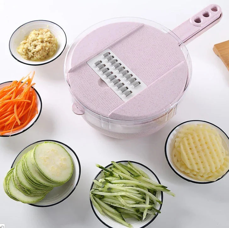 8-in-1 Multipurpose Mandoline Slicer with Interchangeable Stainless Steel Blades for Slicing, Dicing, and Shredding Vegetables, Fruits, and Cheeses