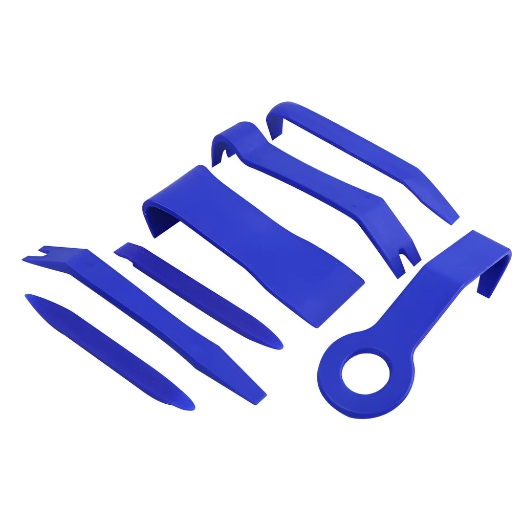 Blue 7 piece disassembly and assembly repair tool set in OPP packaging for audio repair
