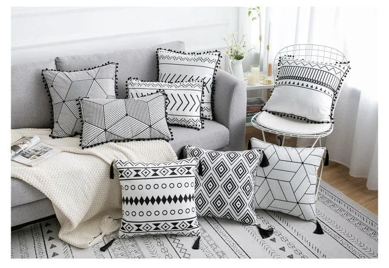 Bohemian national pattern throw pillow in grey colour option with polyester fibre filling