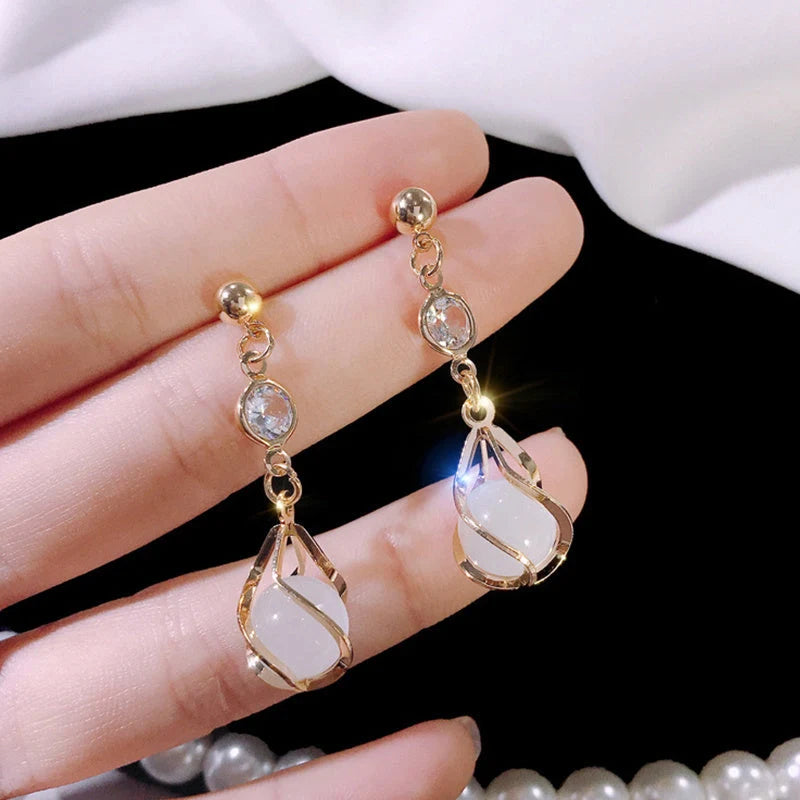 Crystal opal earrings with water drop design in alloy and electroplating