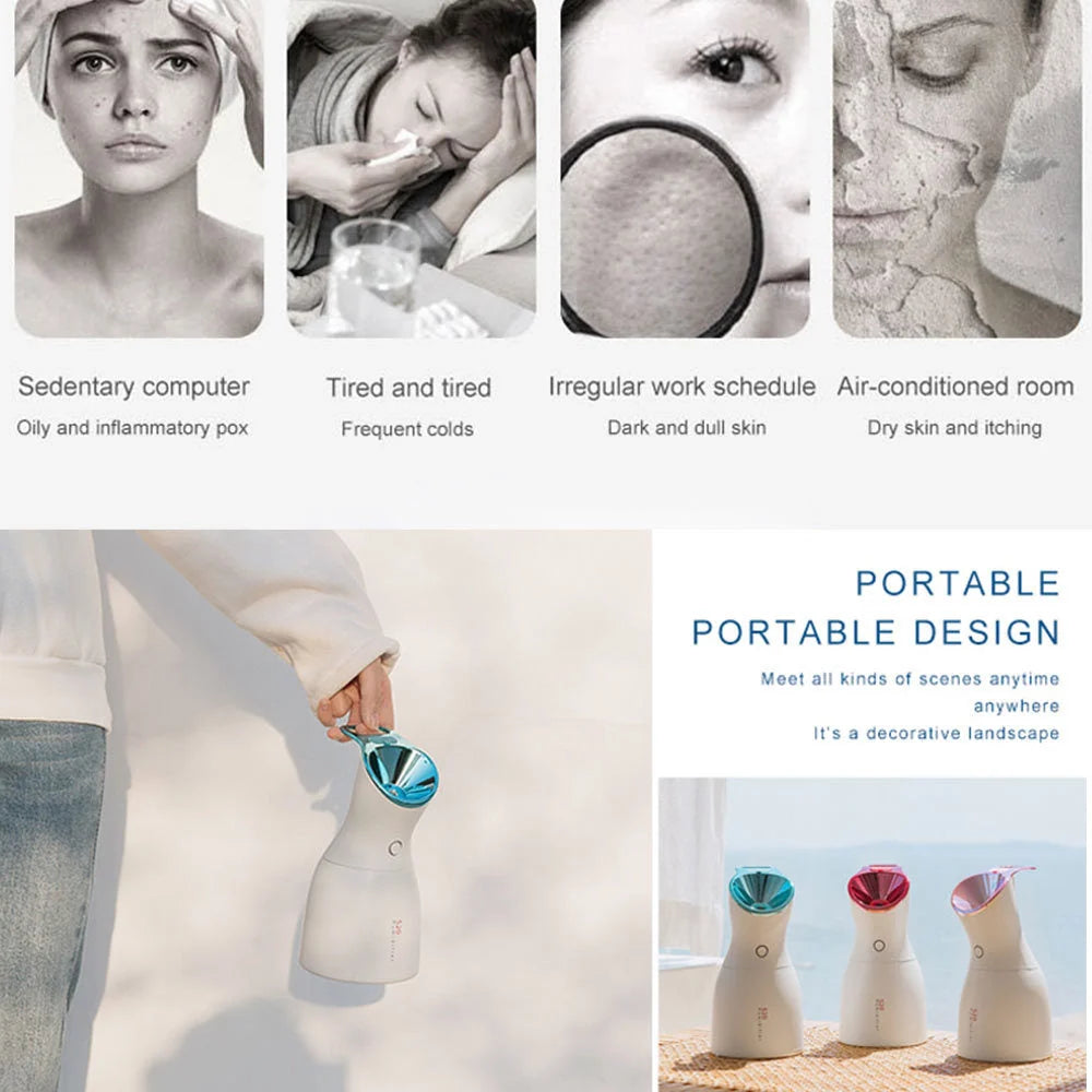 Three-in-one Purple Light Disinfection Lamp Humidifier in blue, pink, and red options