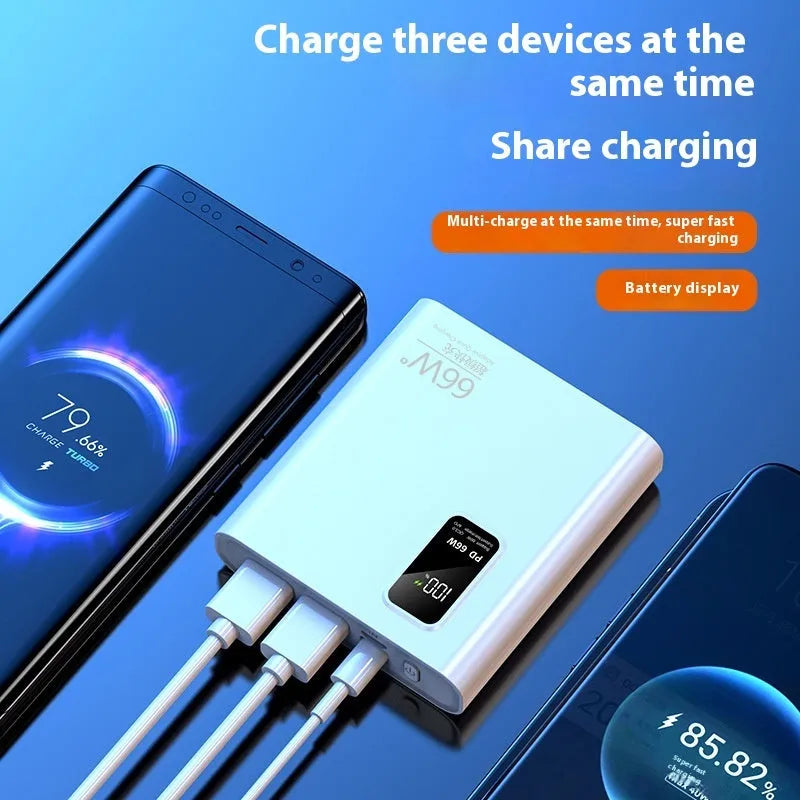 66W bidirectional super fast charge 20000mAh digital display power bank in cool black with USB ports