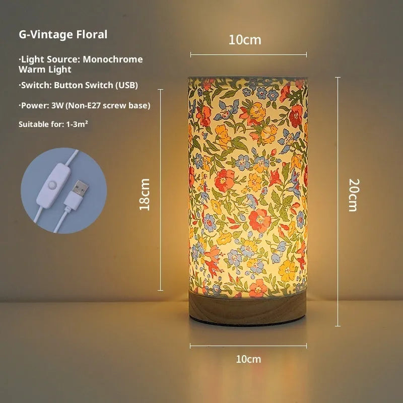 Creative floral fabric table lamp with 3W LED warm light and remote control in black oil painting colour