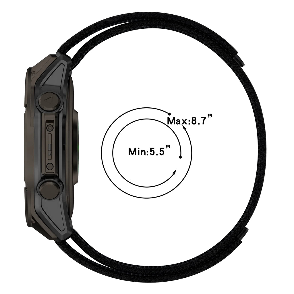 Velcro nylon watchband in black with single circle fastener and 22mm width