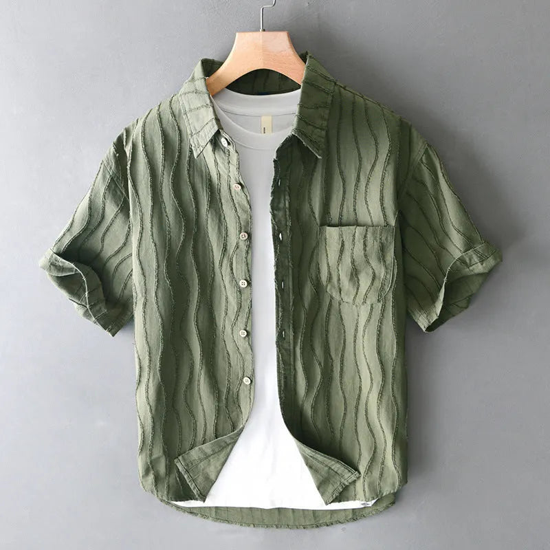 Men's loose fit pure cotton short sleeve casual shirt in apricot colour.