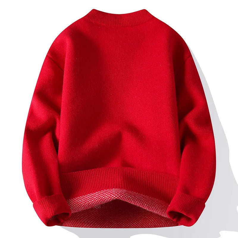Men's loose-fit knitted pullover jumper in rabbit fur polyester blend, shown in black with a ribbed hemline.