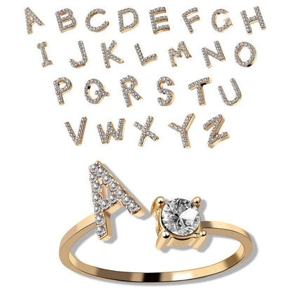 Elegant 26-letter adjustable initial ring in gold, silver, and rose gold finishes