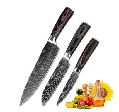 Premium stainless steel kitchen knife set with razor-sharp blades and ergonomic handles for precise cutting and slicing