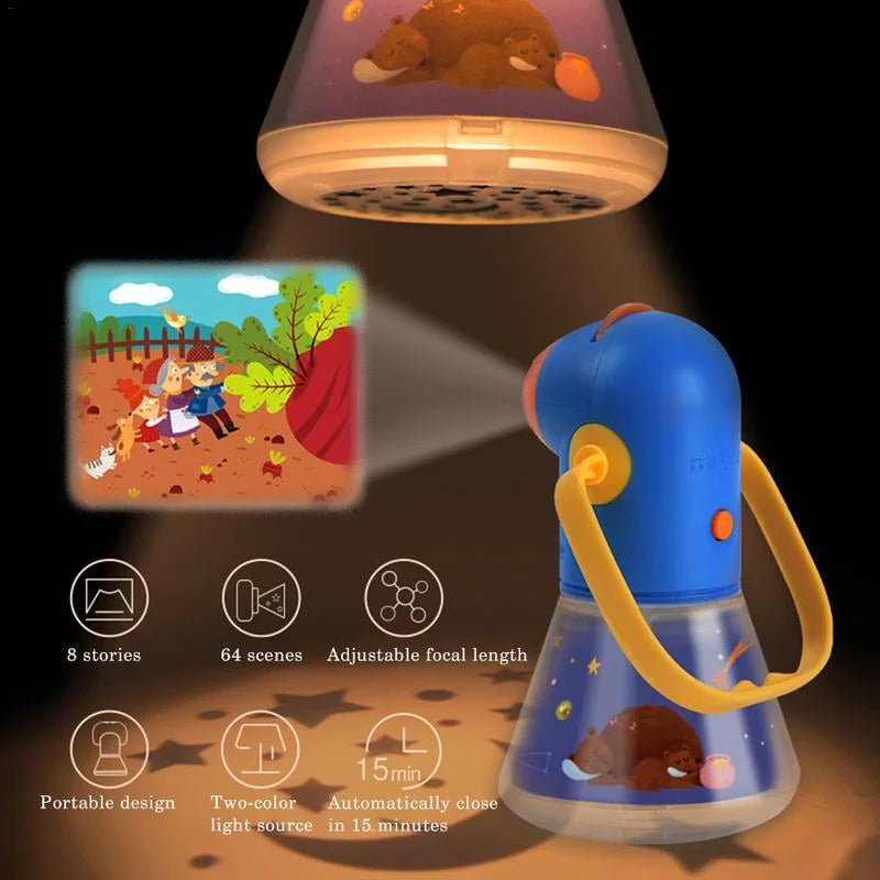 Blue multifunctional children's night lamp with story projector for early education