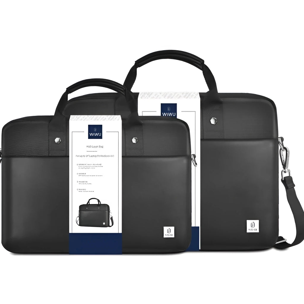 Black Oxford cloth laptop backpack showing multi-pocket design and separate padded computer compartment.
