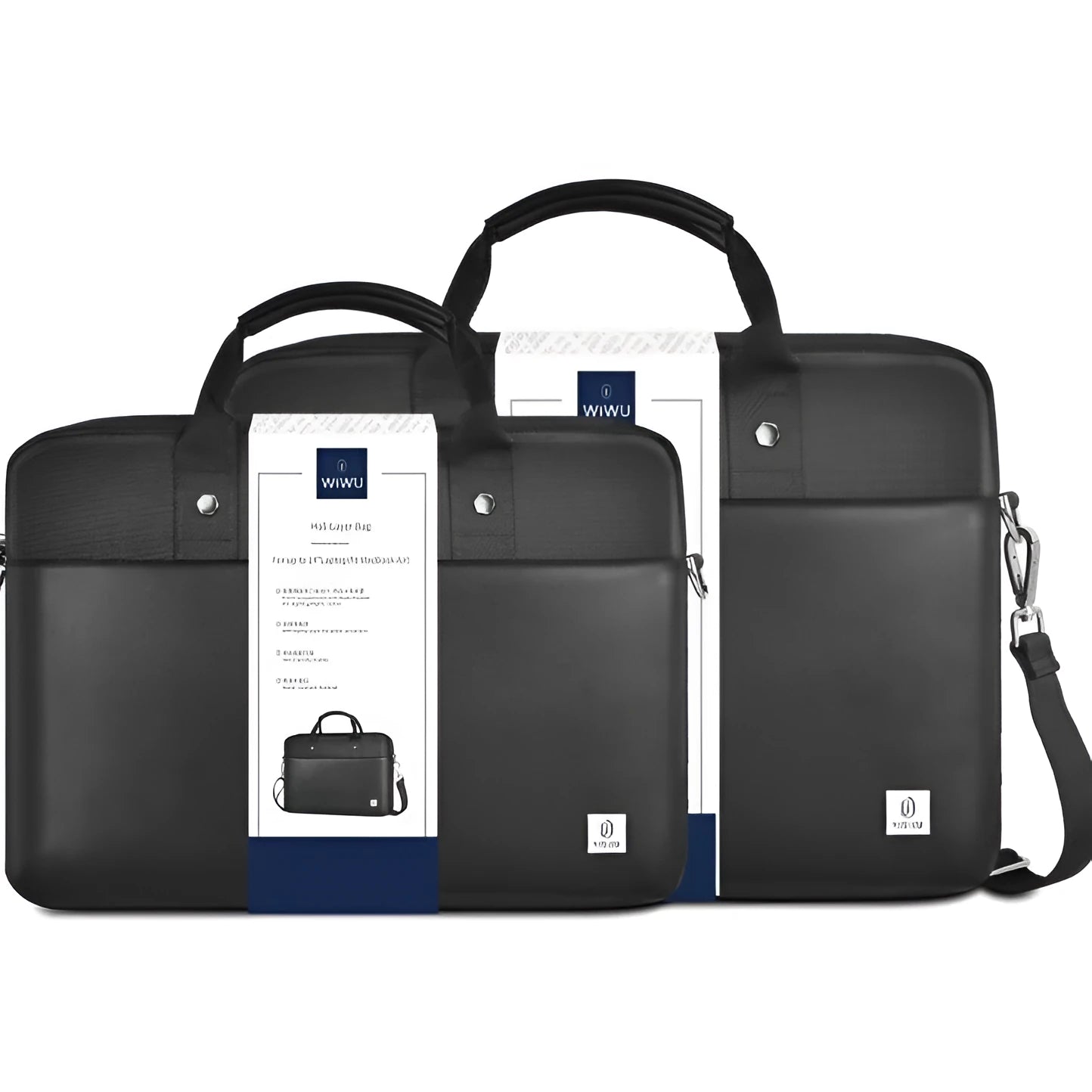 Black Oxford cloth laptop backpack showing multi-pocket design and separate padded computer compartment.