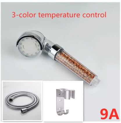Colour-changing LED shower head with temperature sensor and high-pressure design
