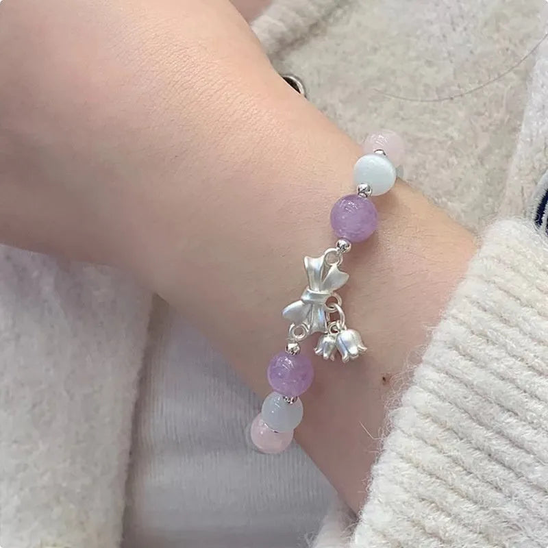 Lavender amethyst crystal bracelet with bow knot opal design for women