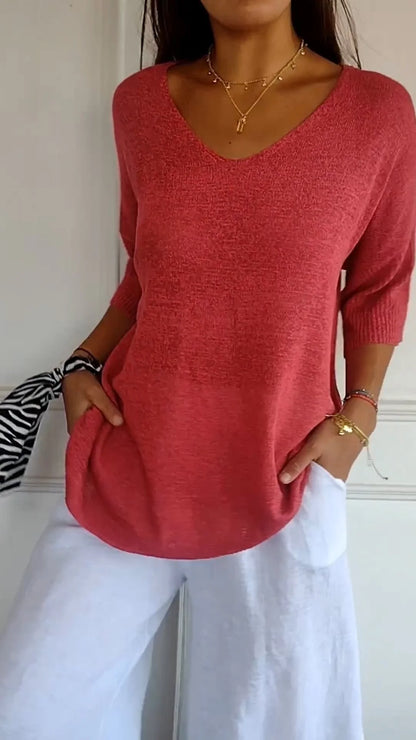 Women's Slimming V-neck Long Sleeve Sweater in various colours