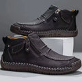 Chelsea plus size men's casual slip-on high top shoes with animal pattern and sewing line detail in brown