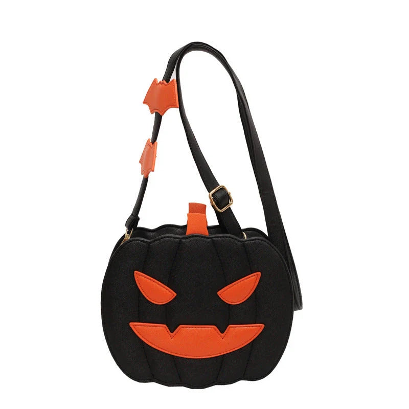 Stylish pumpkin cartoon shoulder bag with adjustable strap and vibrant color options for Halloween fashion