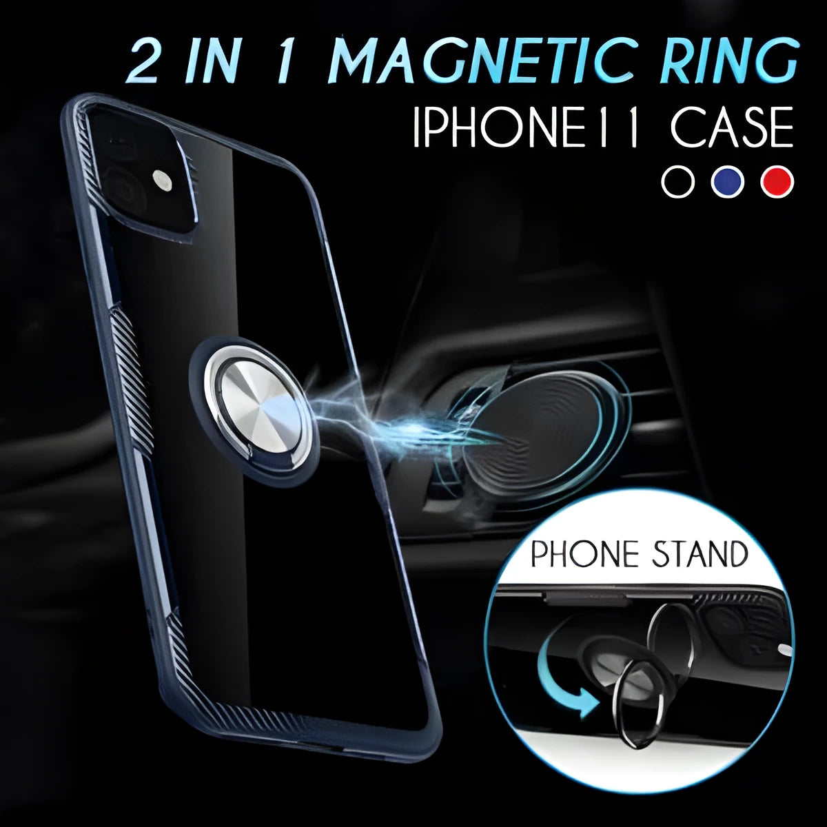 Black PU protective back cover case for iPhone mounted in a car holder, showing full access to charging port and buttons.