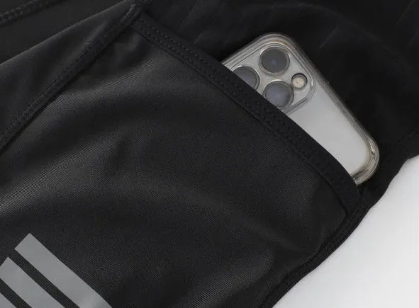 Shock-absorbing cycling pants with seven-inch cut, double pockets, and road mountain bike strap design