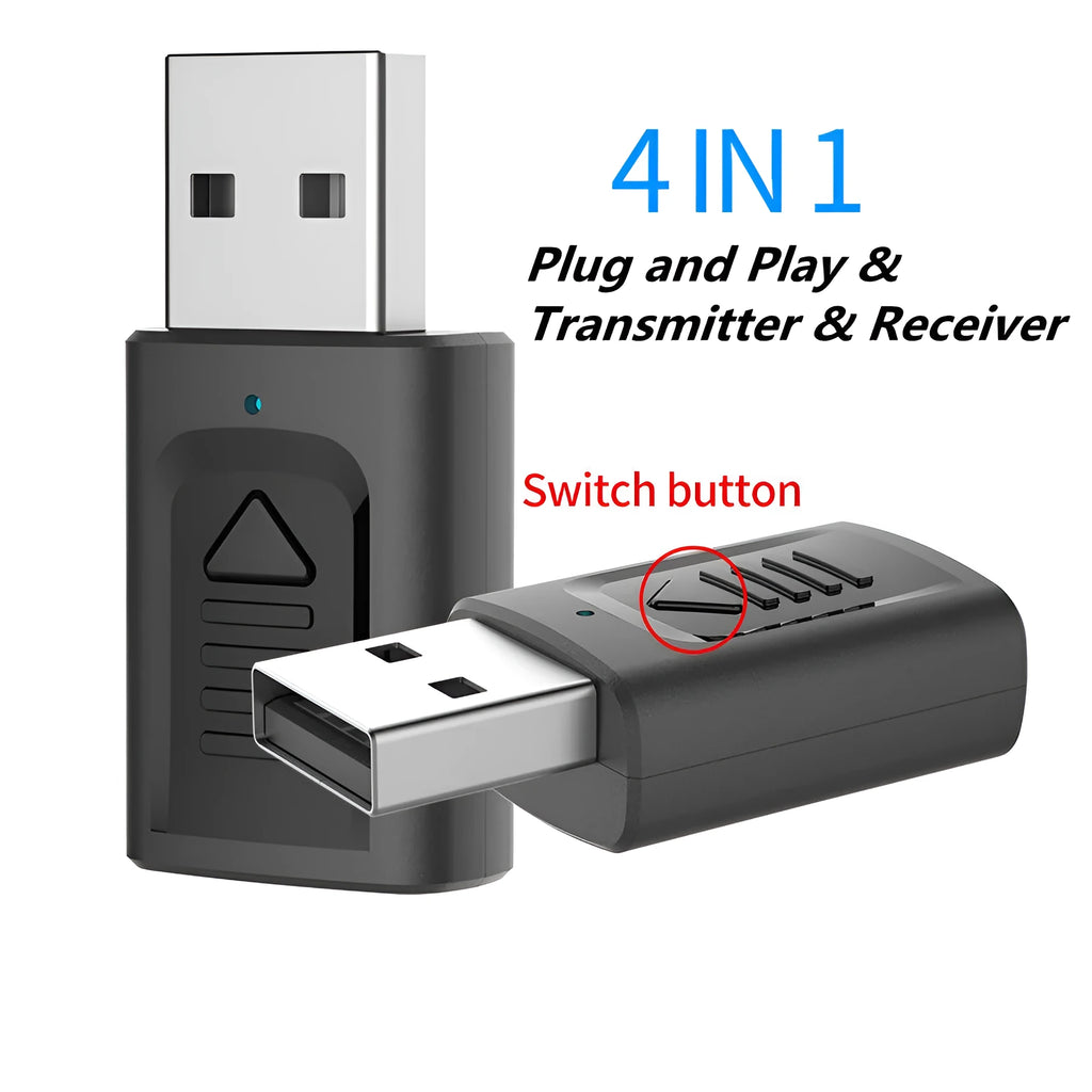 Black M135 four-in-one USB Bluetooth 5.0 audio transmitter receiver with 3.5mm aux cable