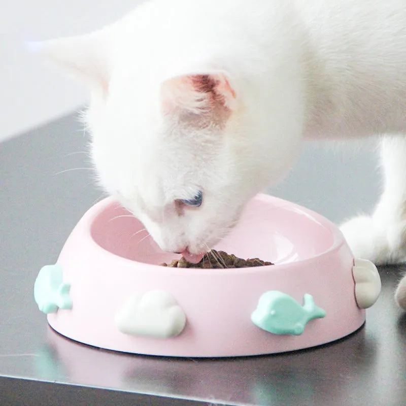 Anti-skid plastic dog bowl in blue sky and white clouds colour for non-slip feeding