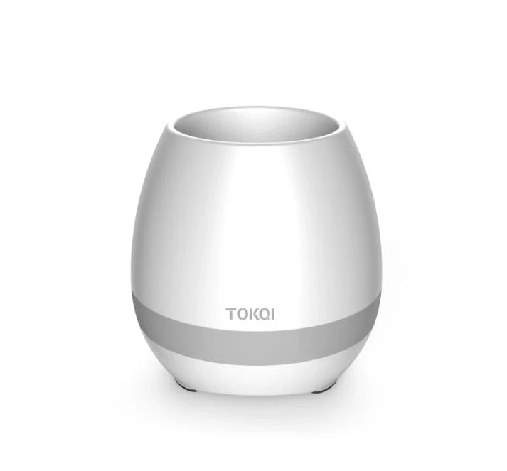 Touch-sensitive music vase desktop audio in pink, blue, and white
