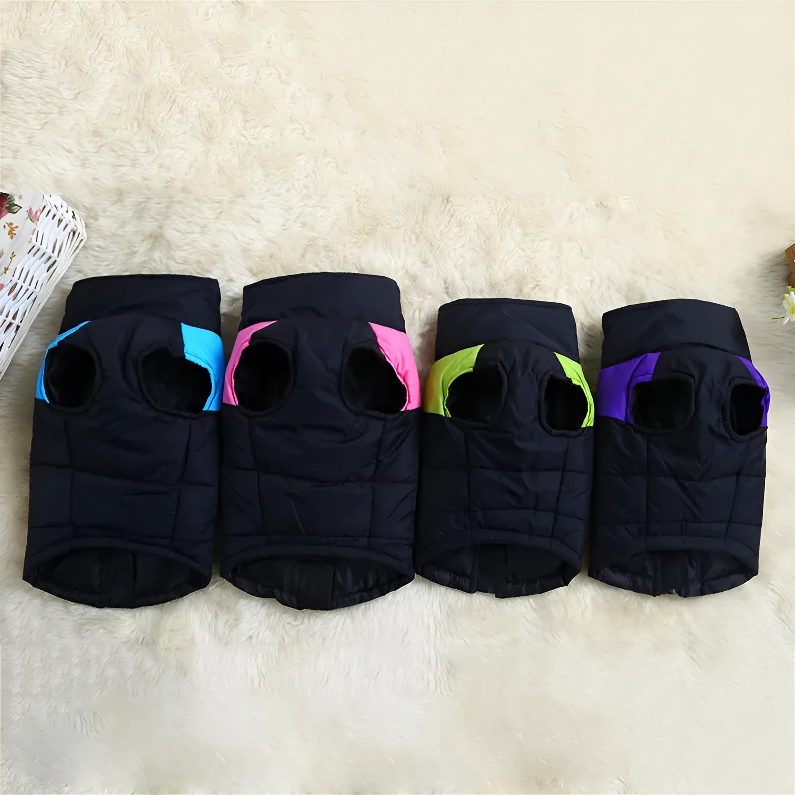 Autumn winter dog ski suit cotton coat vest in blue, showing vest style and casual design
