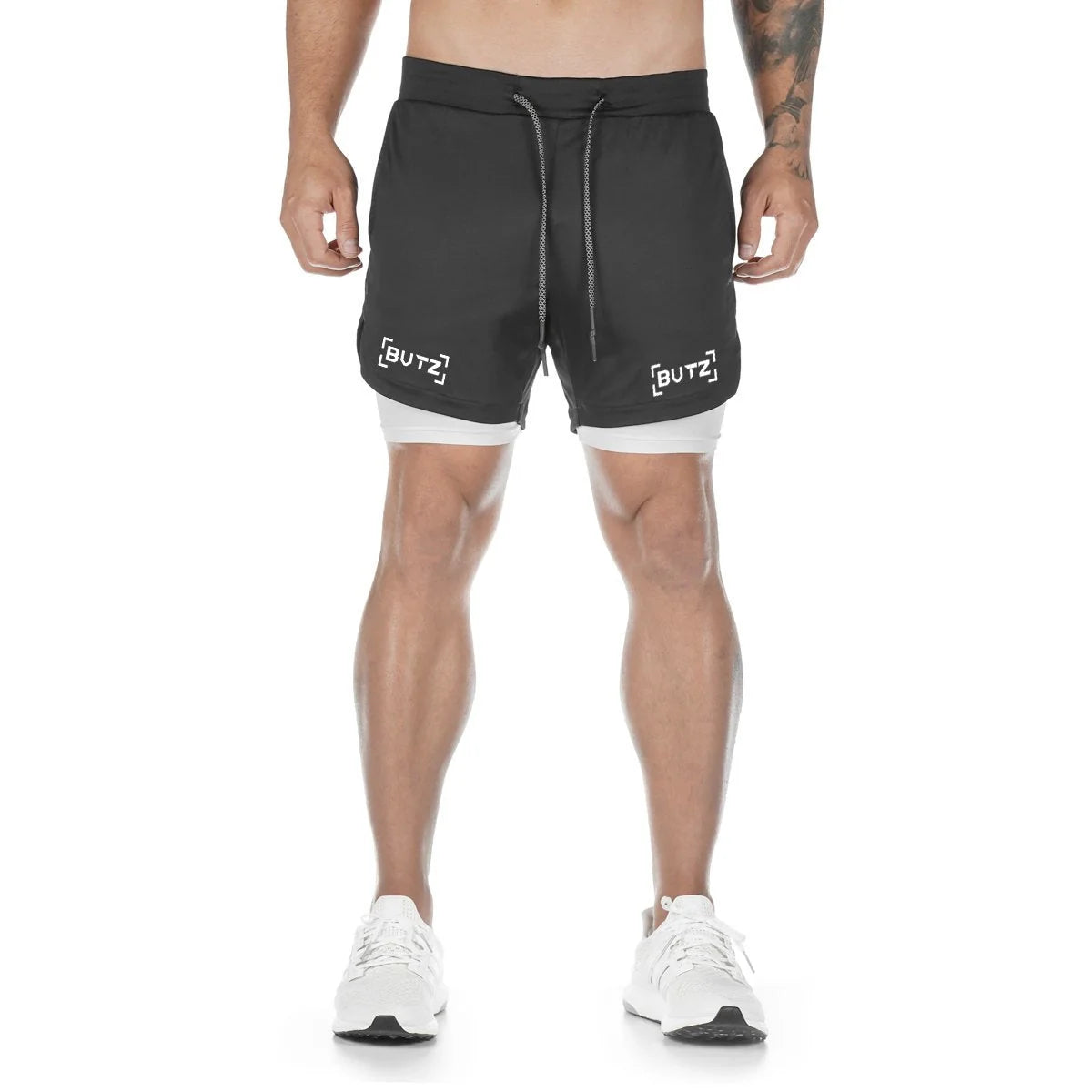 Men's quick-dry nylon sports shorts with double-layer design for running and fitness