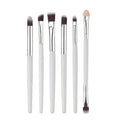 6-piece eye makeup brush set with wood handle and nylon bristles in black, green black, purple black, and white options