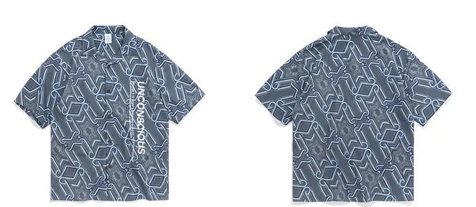 Men's Hawaiian digital print streetwear shirt in photo colour, short sleeves, button front, Asian size L
