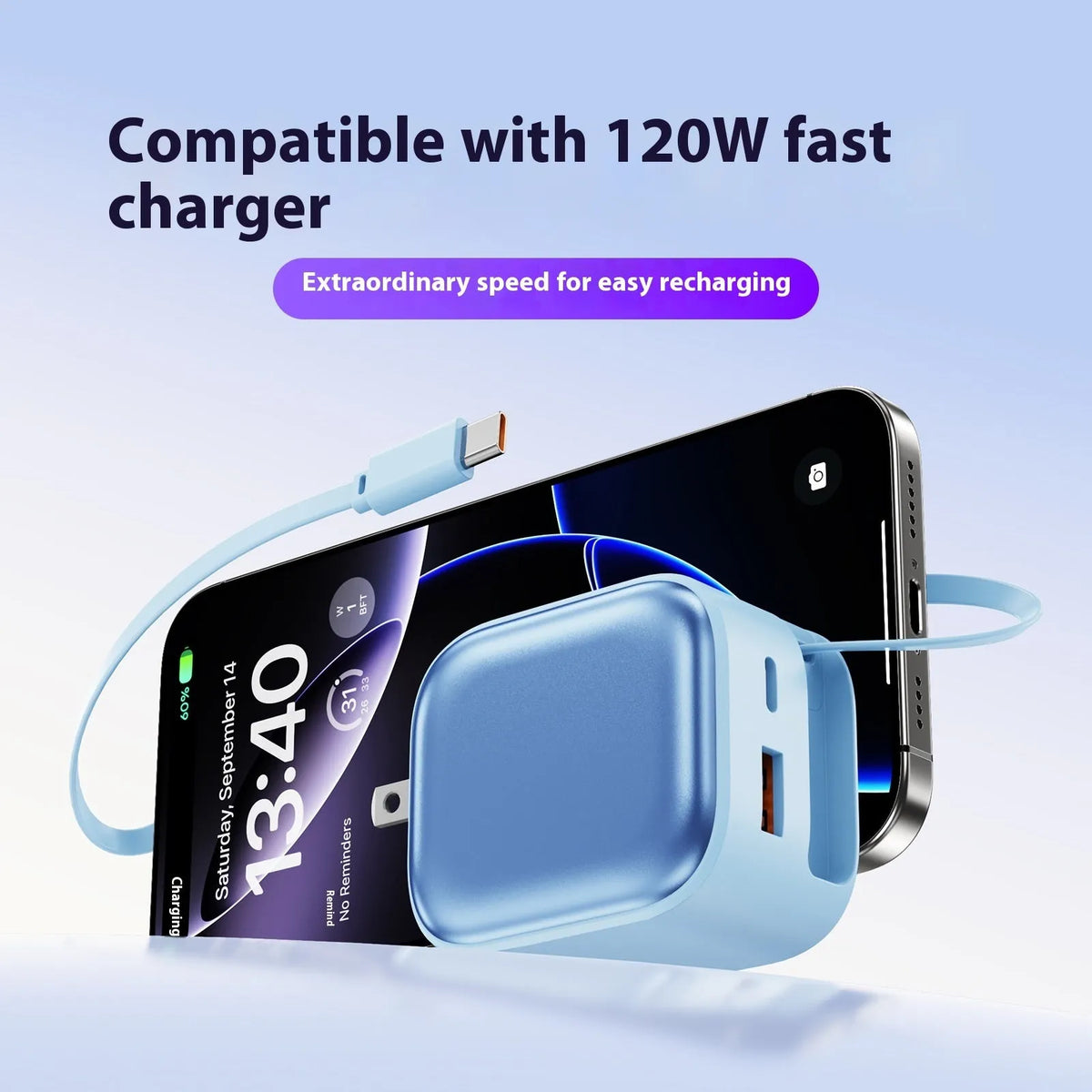 AI Temperature Control Gallium Nitride Charger 120W three Type-C ports white