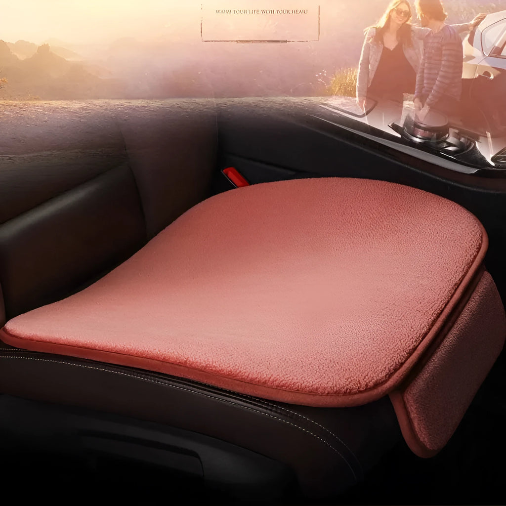 Fleece car seat cushion without backrest in black for winter use universal fit