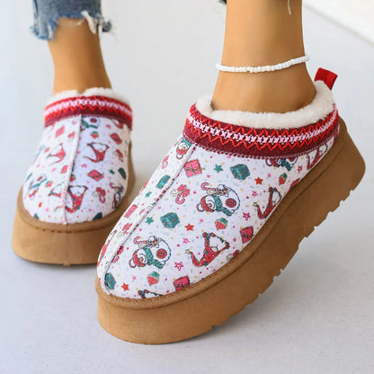 Festive Christmas-themed ankle boots with plush lining and comfortable EVA soles