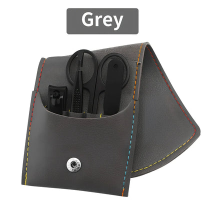 16-piece stainless steel manicure pedicure grooming kit in brown PU leather case with nail clippers and tools