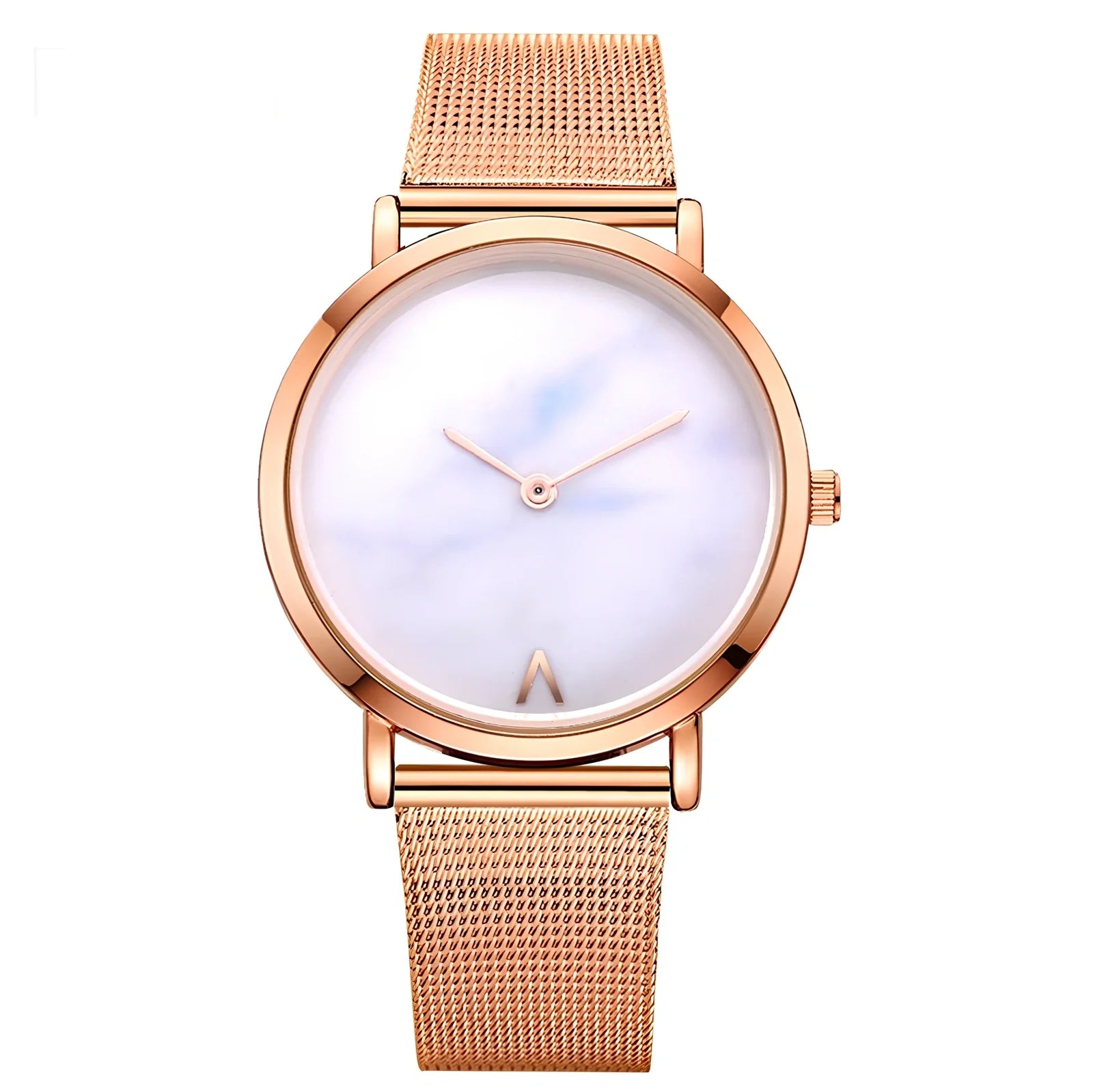 Vansvar women's quartz watch with black marble dial, silver mesh steel band, 3.9 cm diameter, slim 0.9 cm thick for casual wear