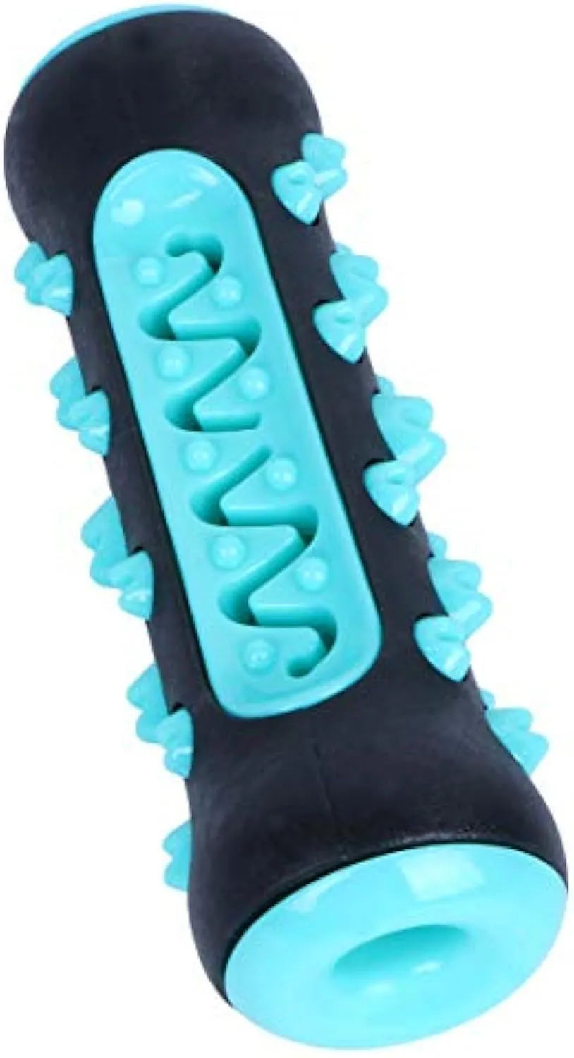 Natural rubber dog toothbrush chew toy with silicone cleaning bristles in multiple colour options