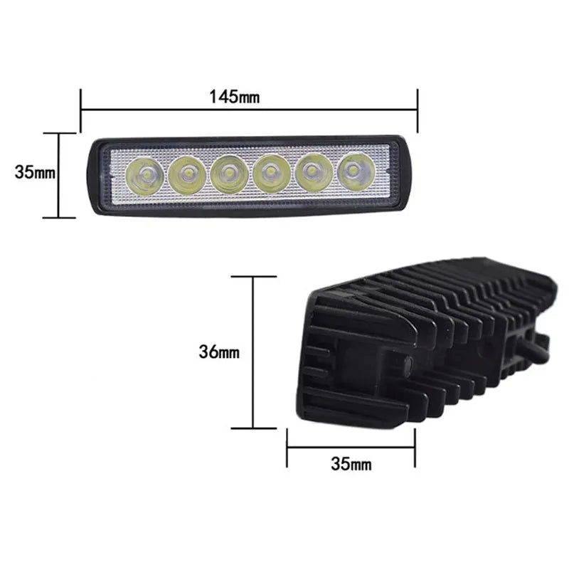 Black die-cast aluminium car auxiliary LED spotlight with white light, mounted on a bracket.