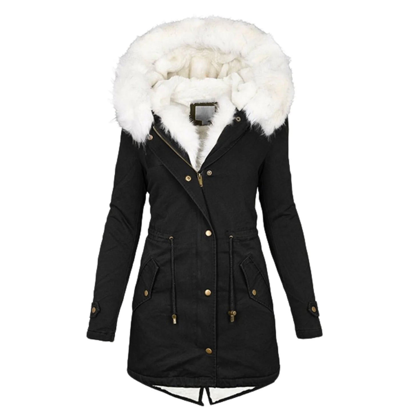 Women's cotton padded jacket with white collar, available in multiple colours and sizes