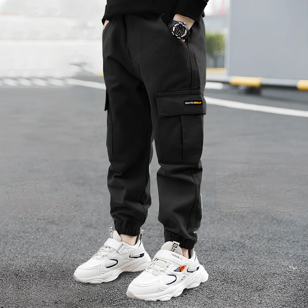 Boys' summer cotton overalls in army green, size 140cm with 75cm length and 24cm waist for casual play