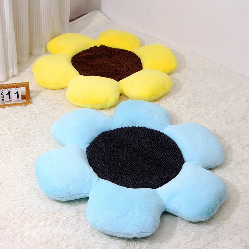 Round flower-shaped blue cat nest measuring 85cm with sponge and PP cotton filling