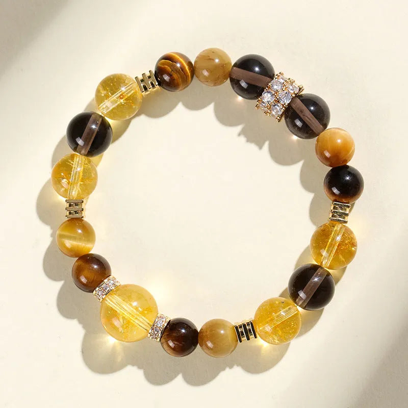 Natural yellow artificial crystal bracelet with 10mm tower beads on wrist