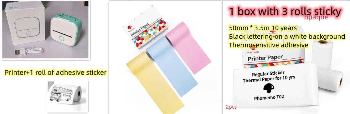 Portable Mini Thermal Label Printer with Bluetooth connectivity in various colours