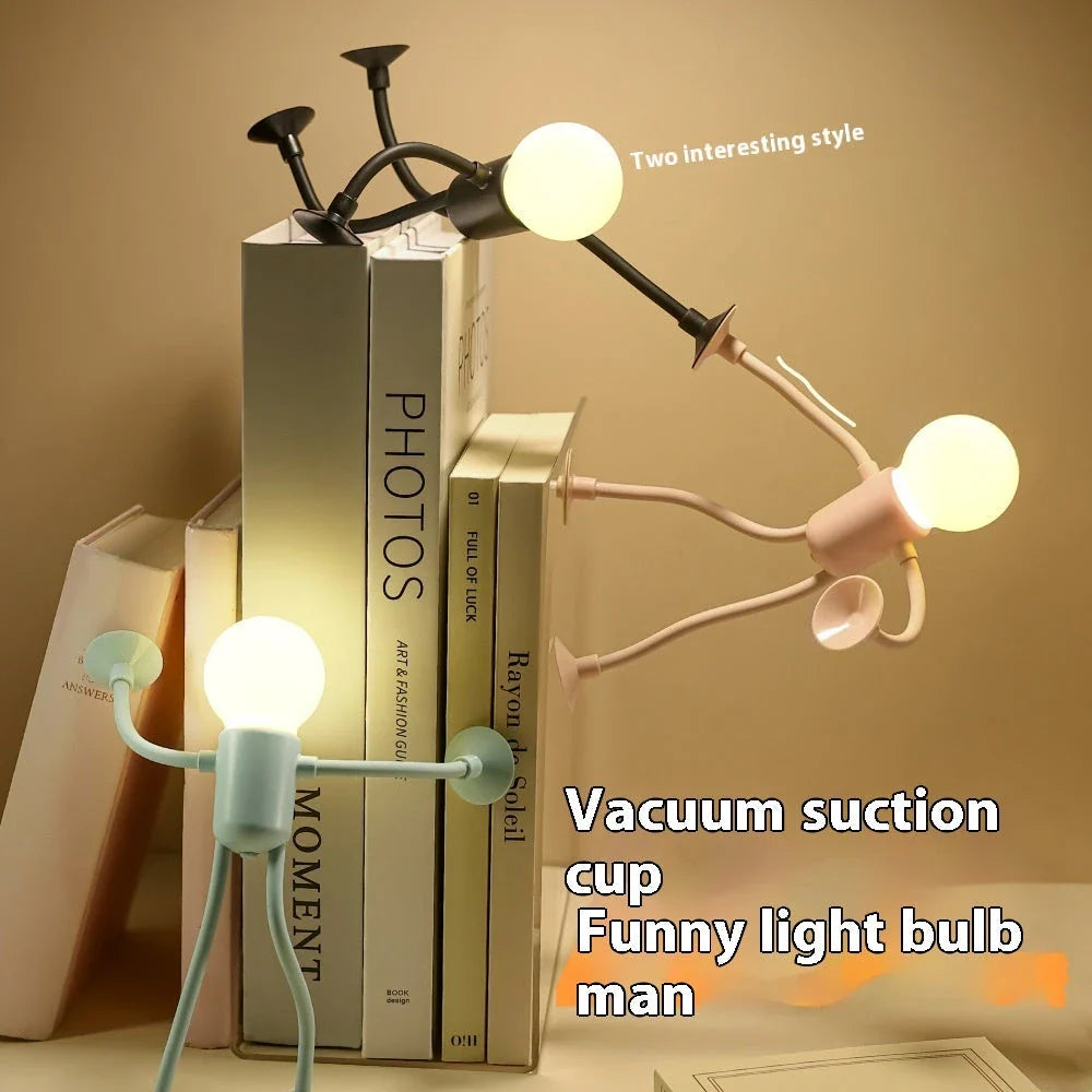 Versatile posable sports lamp with flexible design and vacuum suction base, available in beige, pink, blue, and black colors