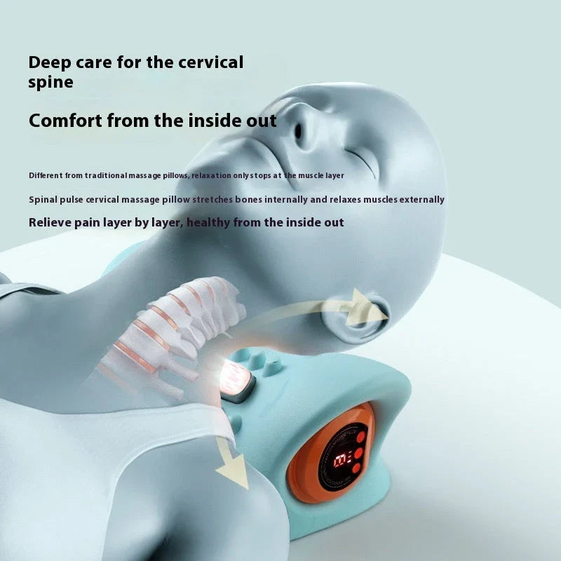 Heated Cervical Traction Neck Massager with adjustable massage settings and therapeutic heating function for personalized neck pain relief