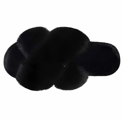 Cozy faux fur cross slippers for women in various colors, featuring a stylish design and plush, comfortable material