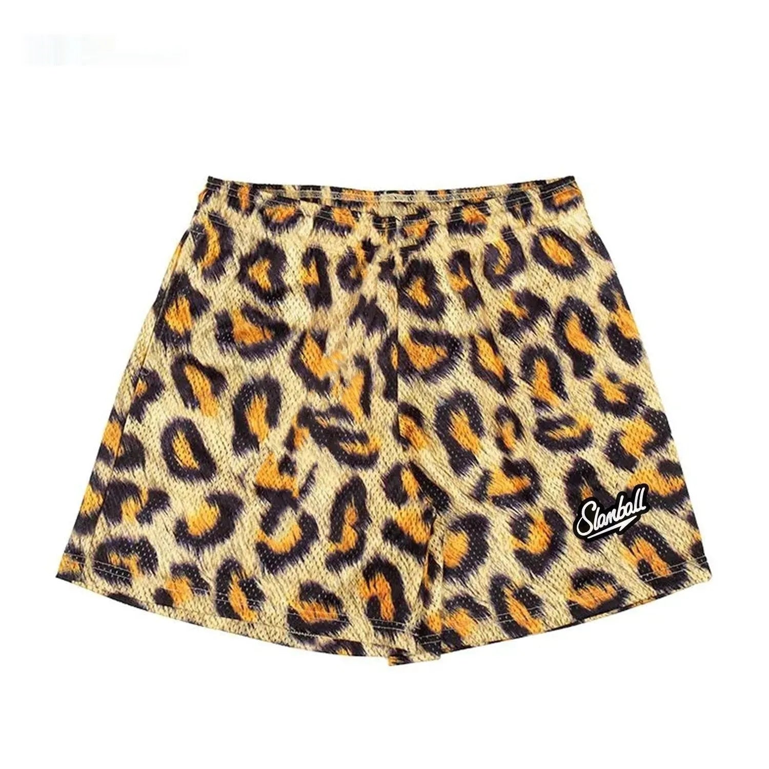 Men's leopard print training shorts quick drying polyester milk silk lining