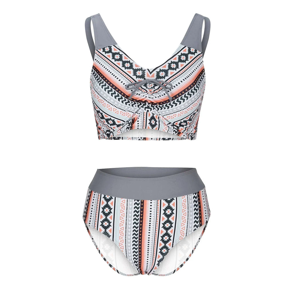 Solid colour women's cross sling split swimsuit in brief style made from polyester fabric.