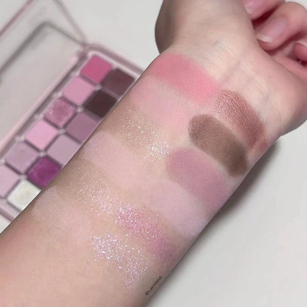 Creative Home 12-colour eyeshadow palette showing Peach Apple and Cherry Plum powder eyeshadows