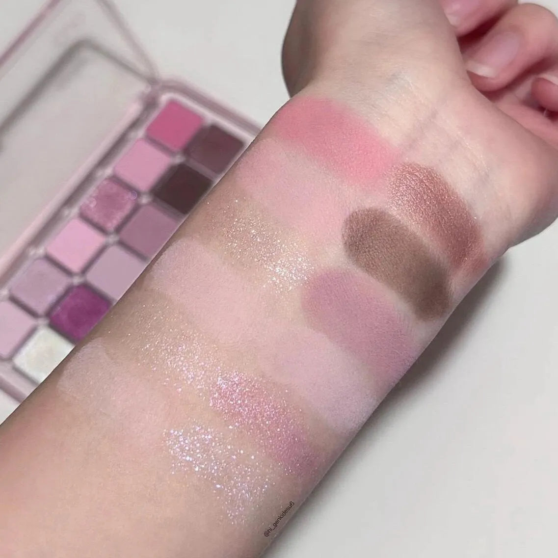 Creative Home 12-colour eyeshadow palette showing Peach Apple and Cherry Plum powder eyeshadows
