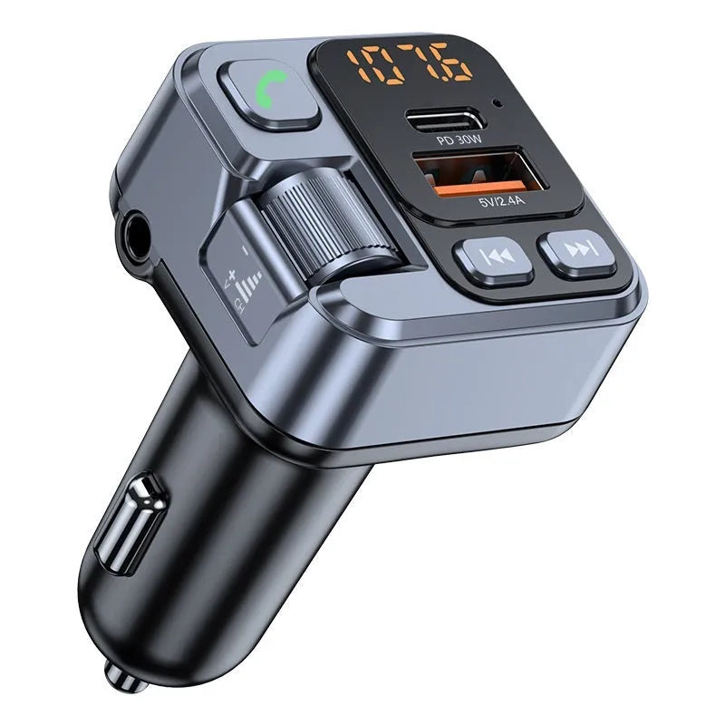 Car Bluetooth receiver and fast charger with LED display for vehicle audio streaming and device charging