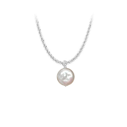 S925 Sterling Silver Baroque Pearl Necklace with starry sky chain design